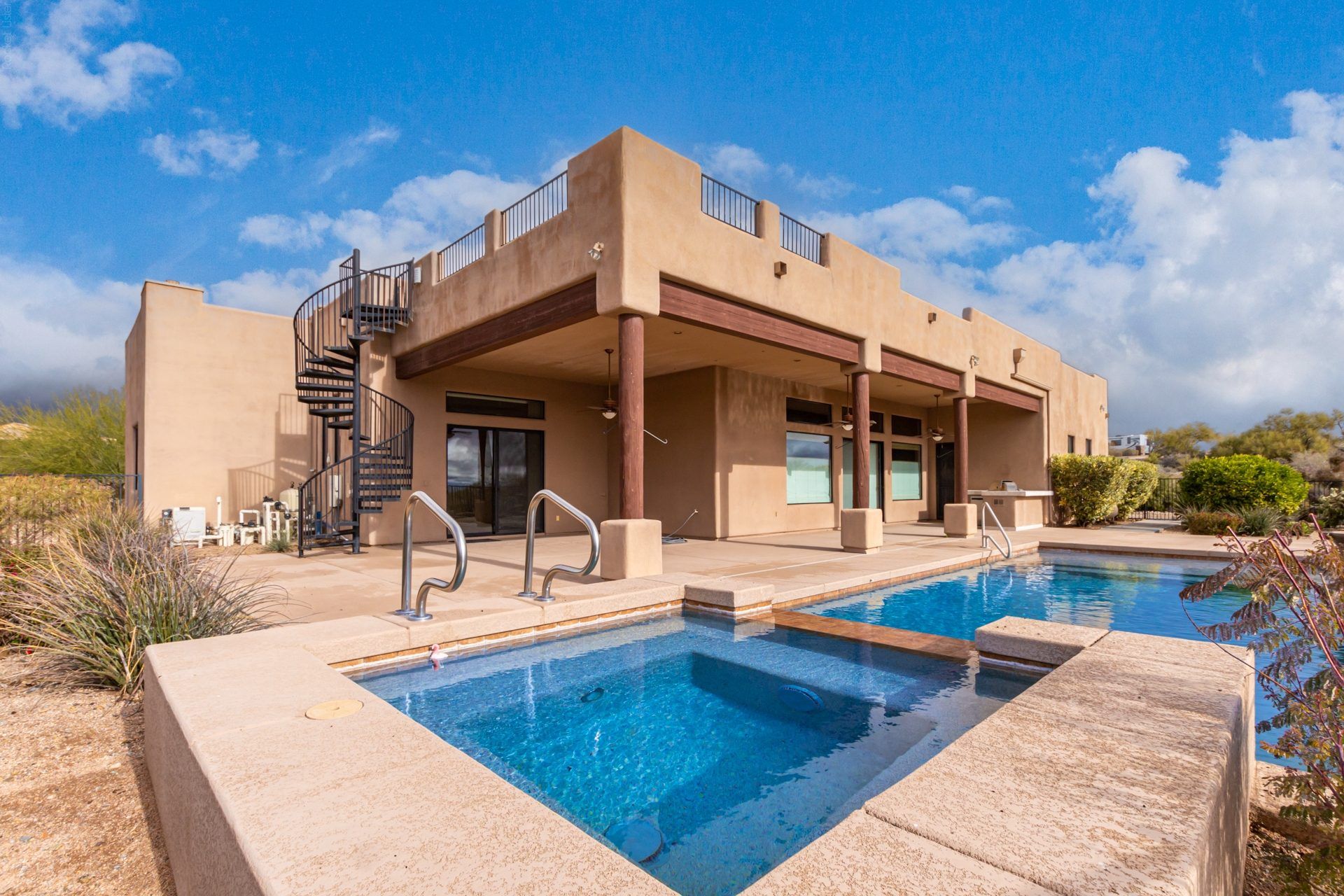Backyard pool and covered patio